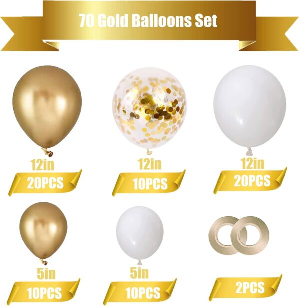 70 Ballons Blancs et Dorés pour Mariage – Image 2